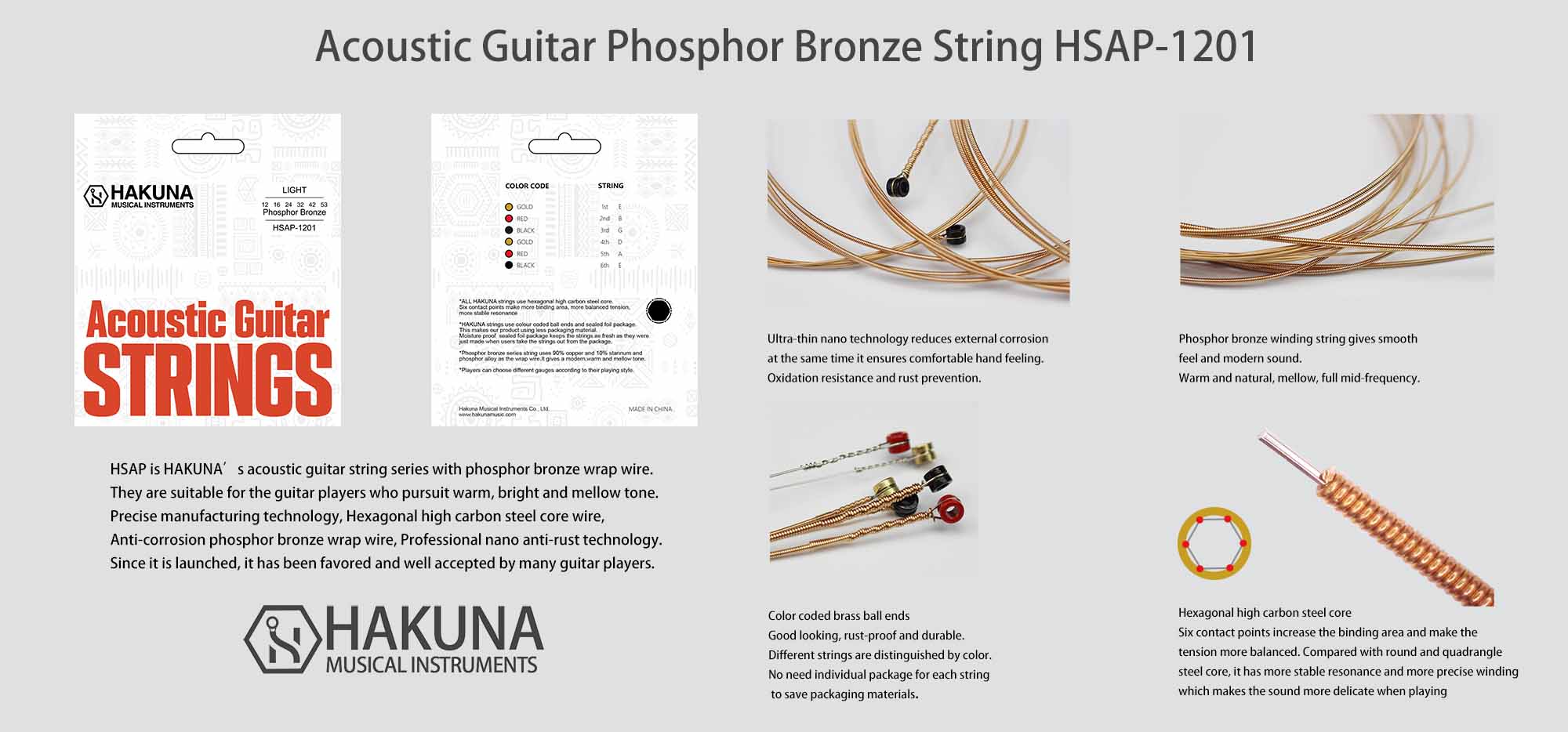 Acoustic Guitar Phosphor Bronze String HSAP-1201