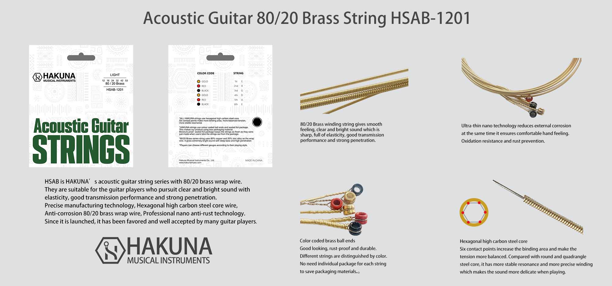 Acoustic Guitar 80/20 Brass String HSAB-1201